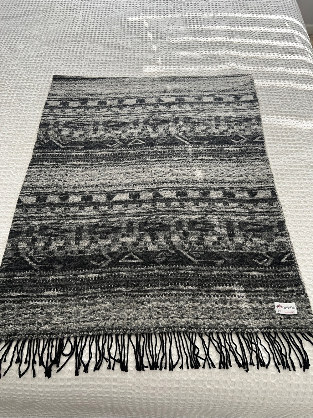 Gray Patterned Fringe Scarf
